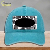 Black White Oval Giraffe Oil Rubbed Novelty License Plate Hat Unconstructed Cotton / Lake Blue