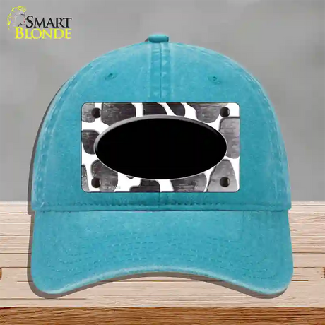 Black White Oval Giraffe Oil Rubbed Novelty License Plate Hat Unconstructed Cotton / Lake Blue