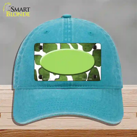 Lime Green White Oval Giraffe Oil Rubbed Novelty License Plate Hat Unconstructed Cotton / Lake Blue