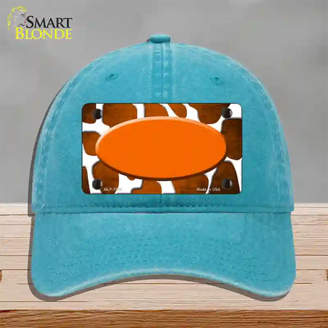 Orange White Oval Giraffe Oil Rubbed Novelty License Plate Hat Unconstructed Cotton / Lake Blue