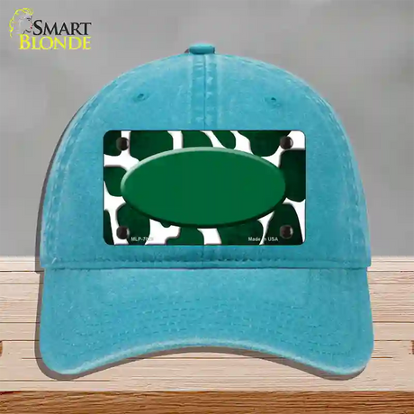 Green White Oval Giraffe Oil Rubbed Novelty License Plate Hat Unconstructed Cotton / Lake Blue