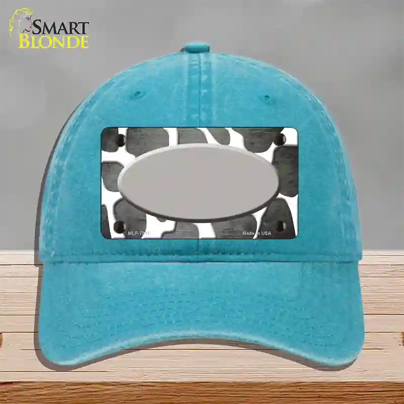 Gray White Oval Giraffe Oil Rubbed Novelty License Plate Hat Unconstructed Cotton / Lake Blue