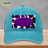 Purple White Oval Giraffe Oil Rubbed Novelty License Plate Hat Unconstructed Cotton / Lake Blue