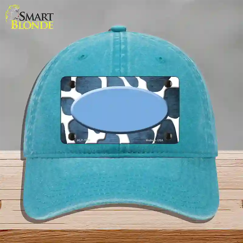 Light Blue White Oval Giraffe Oil Rubbed Novelty License Plate Hat Unconstructed Cotton / Lake Blue