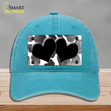 Black White Hearts Giraffe Oil Rubbed Novelty License Plate Hat Unconstructed Cotton / Lake Blue