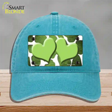 Lime Green White Hearts Giraffe Oil Rubbed Novelty License Plate Hat Unconstructed Cotton / Lake Blue