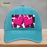 Pink White Hearts Giraffe Oil Rubbed Novelty License Plate Hat Unconstructed Cotton / Lake Blue