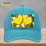 Yellow White Hearts Giraffe Oil Rubbed Novelty License Plate Hat Unconstructed Cotton / Lake Blue