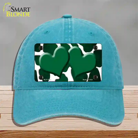 Green White Hearts Giraffe Oil Rubbed Novelty License Plate Hat Unconstructed Cotton / Lake Blue