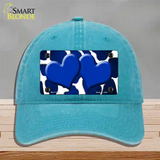 Blue White Hearts Giraffe Oil Rubbed Novelty License Plate Hat Unconstructed Cotton / Lake Blue