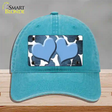 Light Blue White Hearts Giraffe Oil Rubbed Novelty License Plate Hat Unconstructed Cotton / Lake Blue