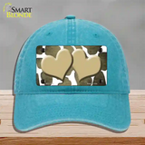 Gold White Hearts Giraffe Oil Rubbed Novelty License Plate Hat Unconstructed Cotton / Lake Blue