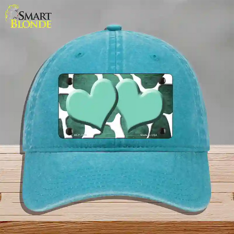 Mint White Hearts Giraffe Oil Rubbed Novelty License Plate Hat Unconstructed Cotton / Lake Blue