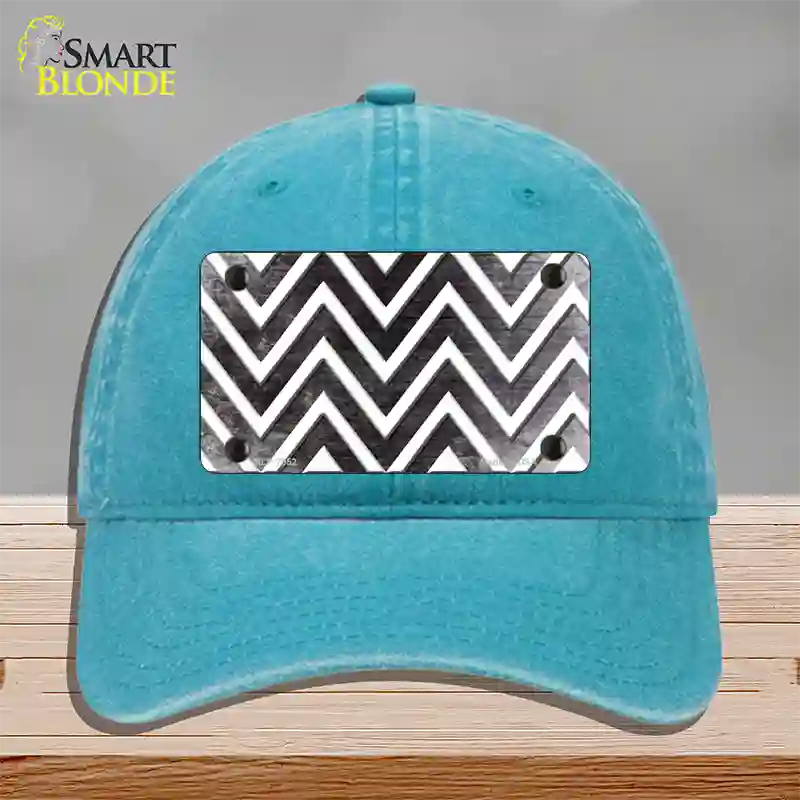 Black White Chevron Oil Rubbed Novelty License Plate Hat Unconstructed Cotton / Lake Blue