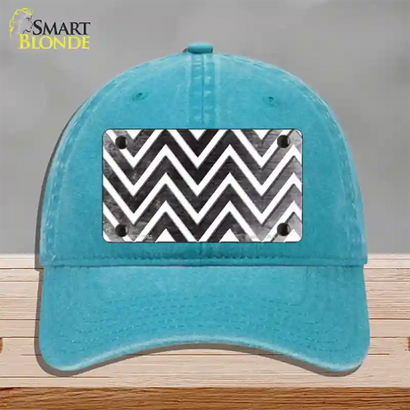 Black White Chevron Oil Rubbed Novelty License Plate Hat Unconstructed Cotton / Lake Blue