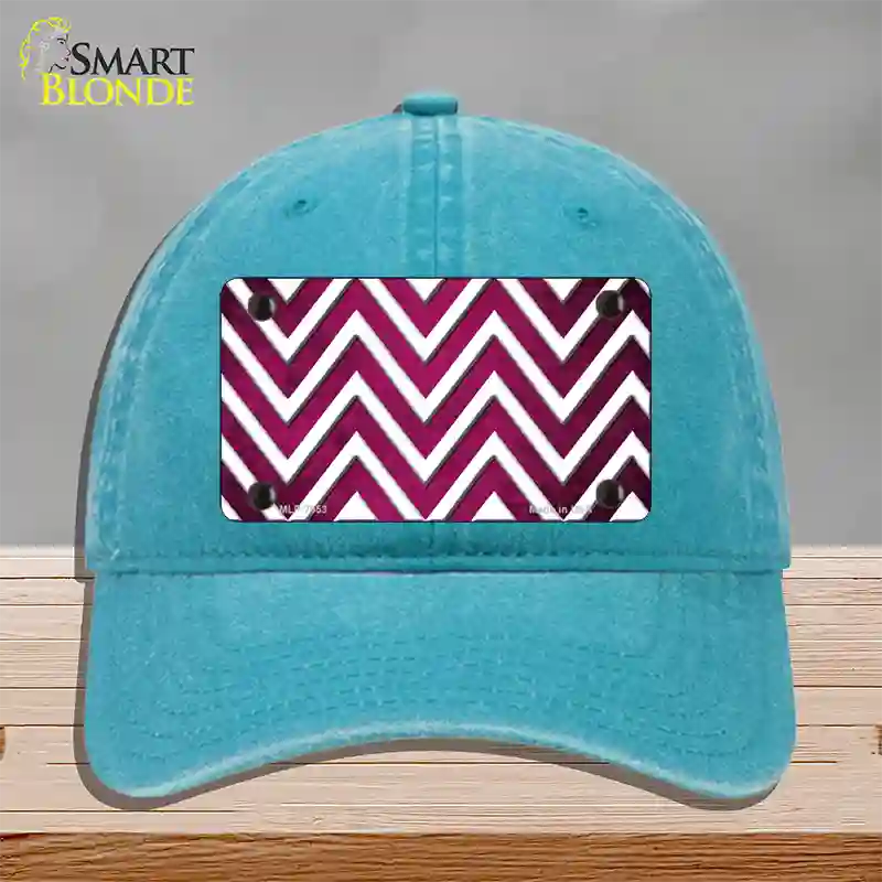 Pink White Chevron Oil Rubbed Novelty License Plate Hat Unconstructed Cotton / Lake Blue