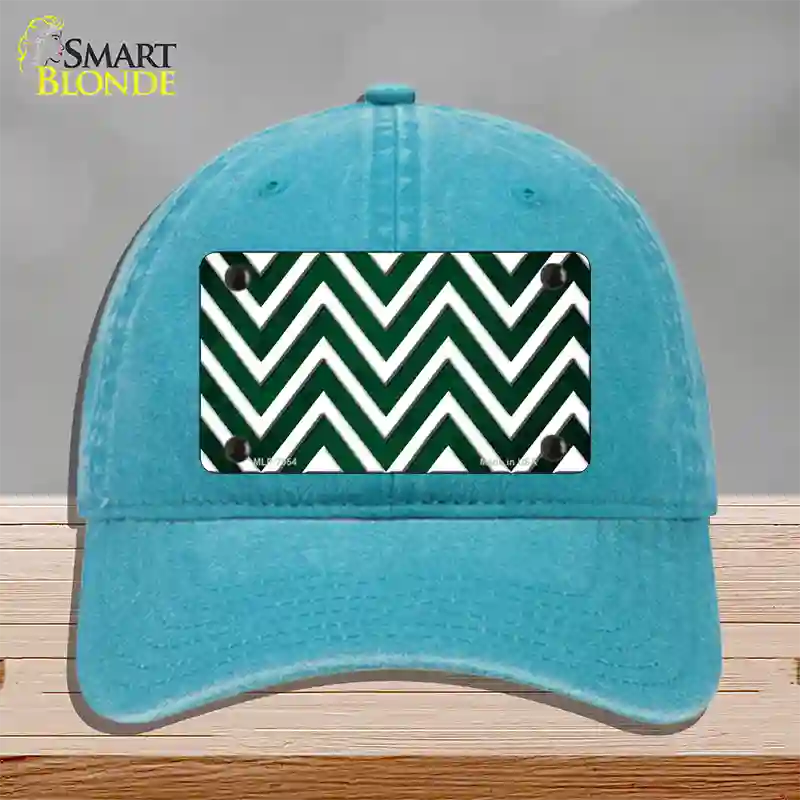 Green White Chevron Oil Rubbed Novelty License Plate Hat Unconstructed Cotton / Lake Blue