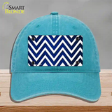 Blue White Chevron Oil Rubbed Novelty License Plate Hat Unconstructed Cotton / Lake Blue