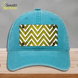 Yellow White Chevron Oil Rubbed Novelty License Plate Hat Unconstructed Cotton / Lake Blue