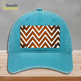 Orange White Chevron Oil Rubbed Novelty License Plate Hat Unconstructed Cotton / Lake Blue