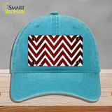 Red White Chevron Oil Rubbed Novelty License Plate Hat Unconstructed Cotton / Lake Blue