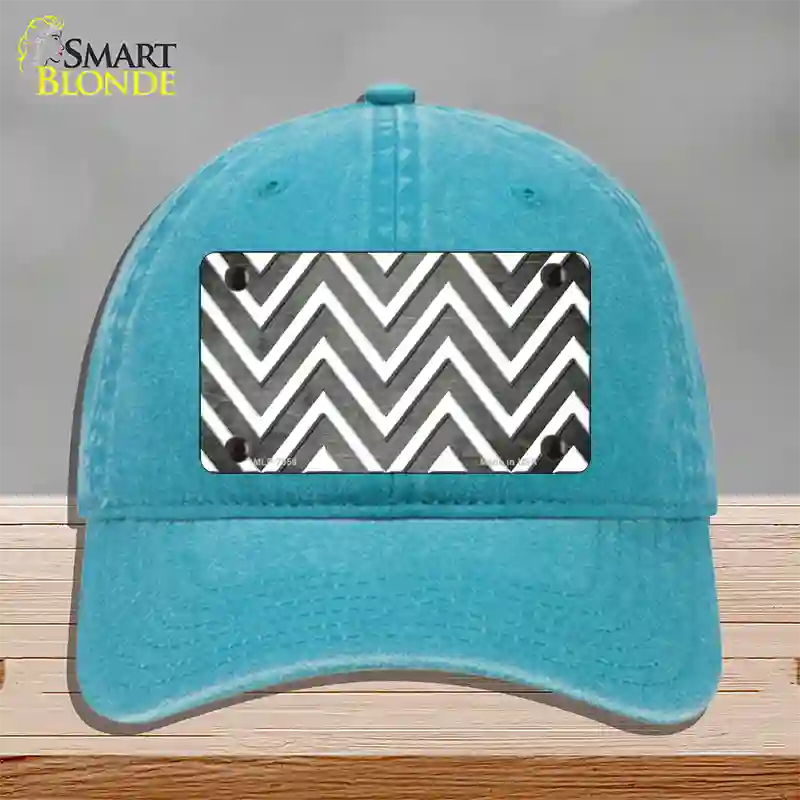 Gray White Chevron Oil Rubbed Novelty License Plate Hat Unconstructed Cotton / Lake Blue