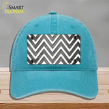 Gray White Chevron Oil Rubbed Novelty License Plate Hat Unconstructed Cotton / Lake Blue