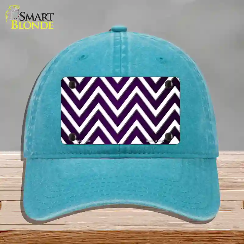 Purple White Chevron Oil Rubbed Novelty License Plate Hat Unconstructed Cotton / Lake Blue