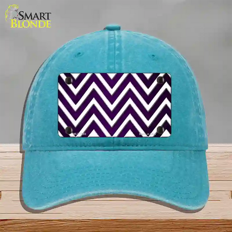 Purple White Chevron Oil Rubbed Novelty License Plate Hat Unconstructed Cotton / Lake Blue