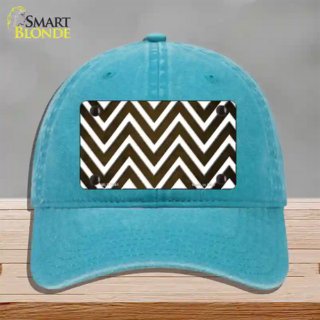 Brown White Chevron Oil Rubbed Novelty License Plate Hat Unconstructed Cotton / Lake Blue