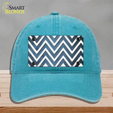 Light Blue White Chevron Oil Rubbed Novelty License Plate Hat Unconstructed Cotton / Lake Blue