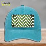 Lime Green White Chevron Oil Rubbed Novelty License Plate Hat Unconstructed Cotton / Lake Blue