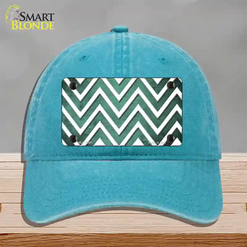 Mint White Chevron Oil Rubbed Novelty License Plate Hat Unconstructed Cotton / Lake Blue