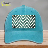 Mint White Chevron Oil Rubbed Novelty License Plate Hat Unconstructed Cotton / Lake Blue