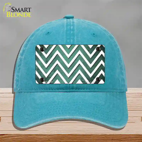 Mint White Chevron Oil Rubbed Novelty License Plate Hat Unconstructed Cotton / Lake Blue