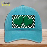 Green White Hearts Chevron Oil Rubbed Novelty License Plate Hat Unconstructed Cotton / Lake Blue