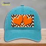 Orange White Hearts Chevron Oil Rubbed Novelty License Plate Hat Unconstructed Cotton / Lake Blue