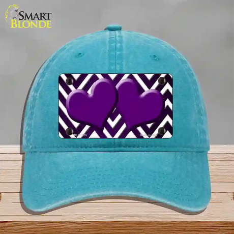 Purple White Hearts Chevron Oil Rubbed Novelty License Plate Hat Unconstructed Cotton / Lake Blue