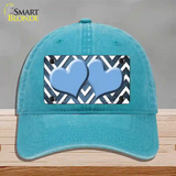 Light Blue White Hearts Chevron Oil Rubbed Novelty License Plate Hat Unconstructed Cotton / Lake Blue