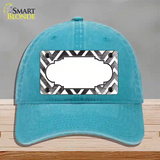 Black White Chevron Scallop Oil Rubbed Novelty License Plate Hat Unconstructed Cotton / Lake Blue