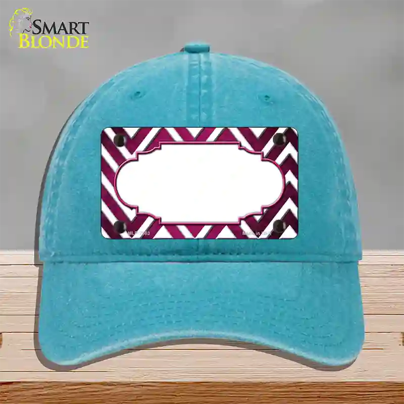 Pink White Chevron Scallop Oil Rubbed Novelty License Plate Hat Unconstructed Cotton / Lake Blue