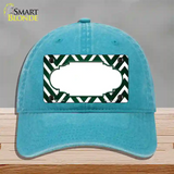 Green White Chevron Scallop Oil Rubbed Novelty License Plate Hat Unconstructed Cotton / Lake Blue