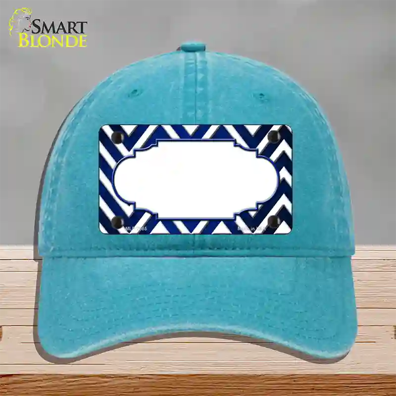 Blue White Chevron Scallop Oil Rubbed Novelty License Plate Hat Unconstructed Cotton / Lake Blue