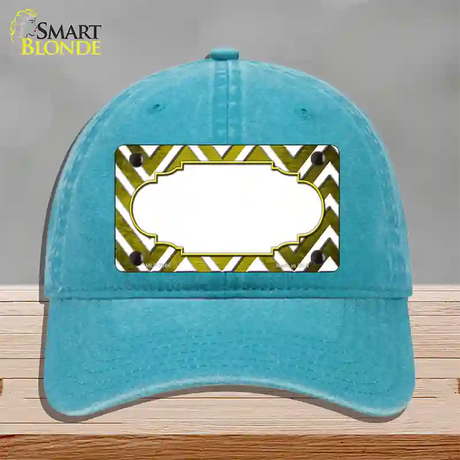 Yellow White Chevron Scallop Oil Rubbed Novelty License Plate Hat Unconstructed Cotton / Lake Blue