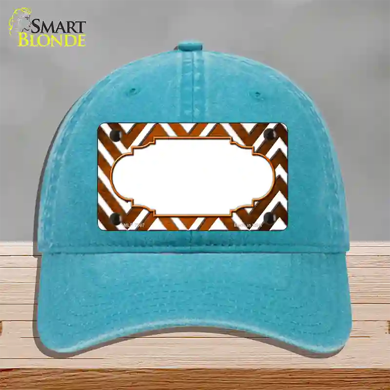 Orange White Chevron Scallop Oil Rubbed Novelty License Plate Hat Unconstructed Cotton / Lake Blue