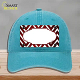 Red White Chevron Scallop Oil Rubbed Novelty License Plate Hat Unconstructed Cotton / Lake Blue