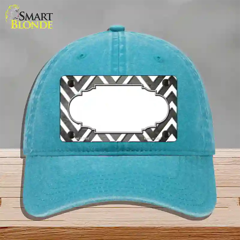 Gray White Chevron Scallop Oil Rubbed Novelty License Plate Hat Unconstructed Cotton / Lake Blue