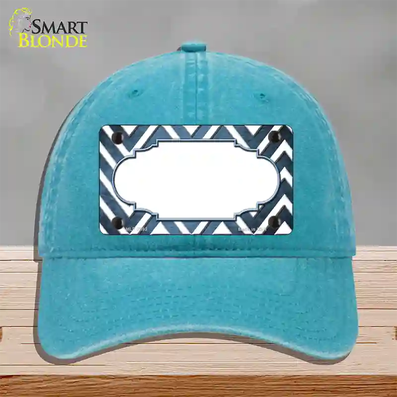 Light Blue White Chevron Scallop Oil Rubbed Novelty License Plate Hat Unconstructed Cotton / Lake Blue