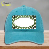 Lime Green White Chevron Scallop Oil Rubbed Novelty License Plate Hat Unconstructed Cotton / Lake Blue