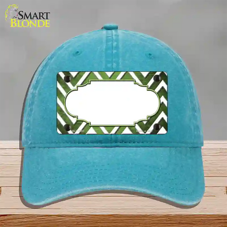 Lime Green White Chevron Scallop Oil Rubbed Novelty License Plate Hat Unconstructed Cotton / Lake Blue